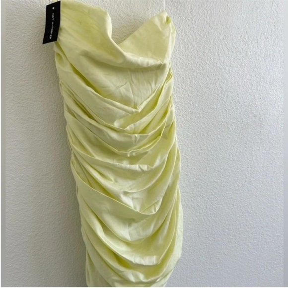Bondi Born Rushi Strapless Ruched Silk Mini Dress Yellow Sorbet NWT - Picture 3 of 9
